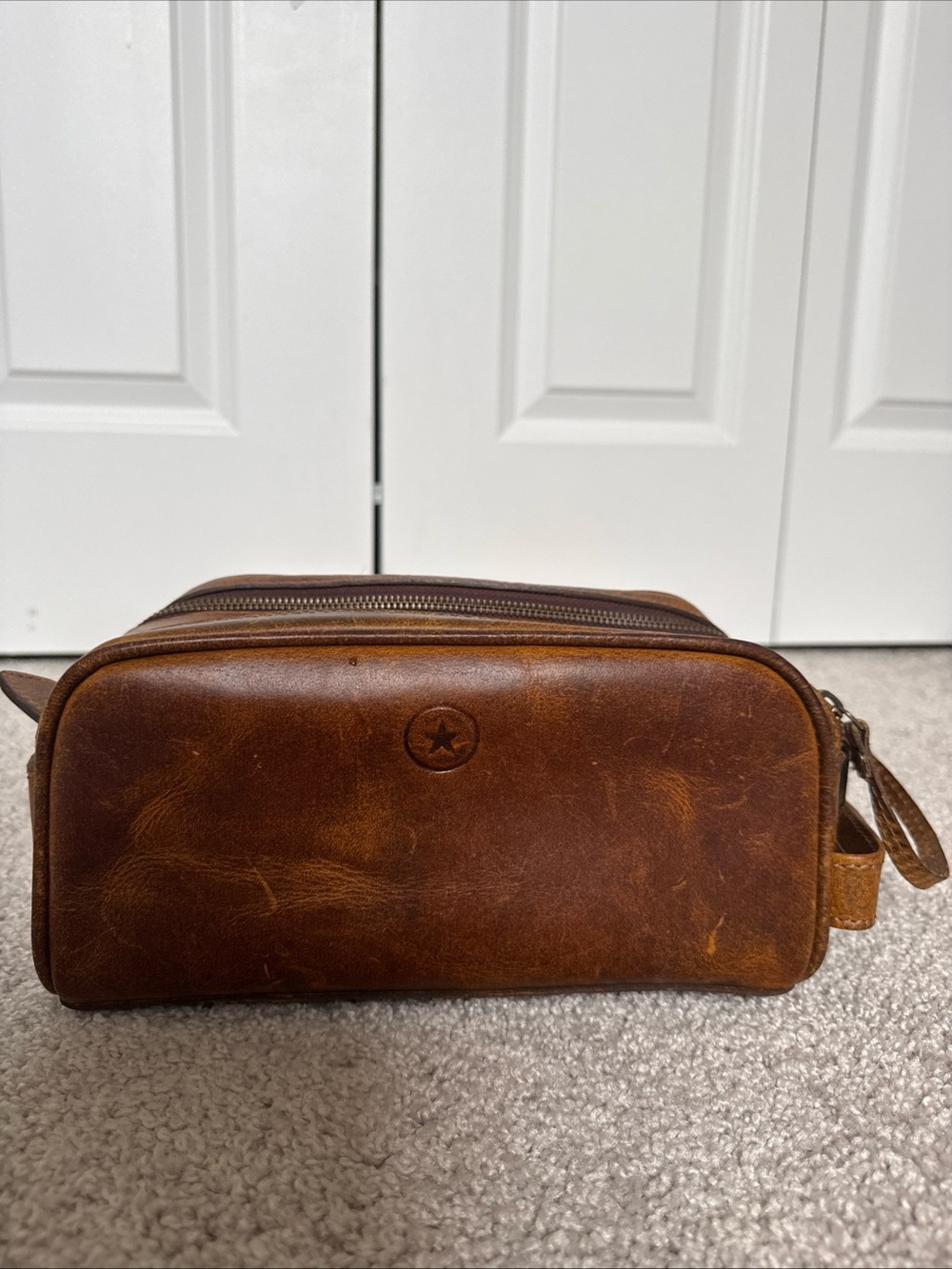 Aaron Leather Goods Real Leather Mens Toiletry Bag Travel Resort Business